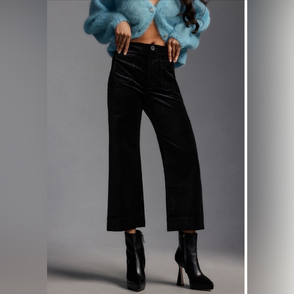 NWT Anthropologie Maeve The Colette Velvet Crop Wide-Leg Pant Black Onyx Size 29